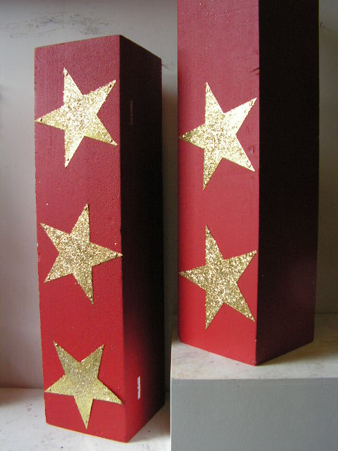PLINTH, Circus - Column Red w Gold Stars 30 x 120cm H